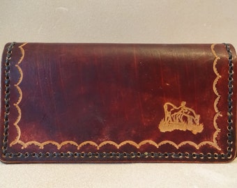 Brown Leather Checkbook Cover - Handmade Leather Checkbook Cover - Tooled Leather Checkbook Cover with Deer Couple