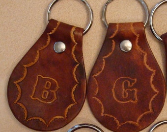 Personalized Leather Key Fob with Initial of Your Choice