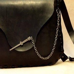 Extra Large Jewel Handmade Black Leather Crossbody Bag - Shoulder Bag - Purse - Handbag