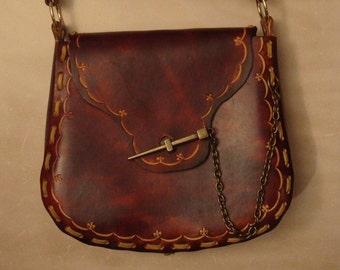 Kim Tooled Brown Leather Crossbody Bag - Shoulder Bag - Purse - Handbag - Fleur de Lis