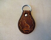 Leather Key Fob - Seated Wolf Howling