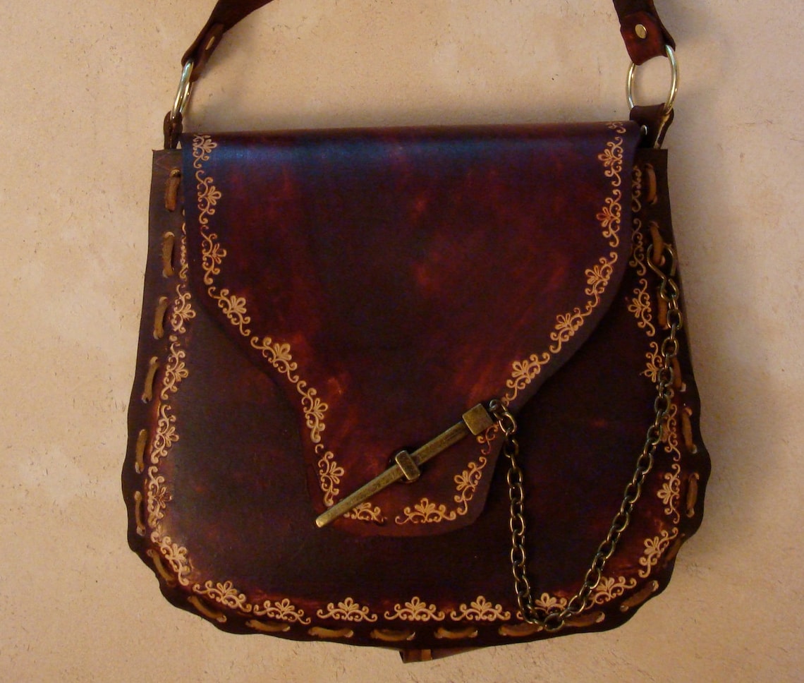 Kim Tooled Brown Leather Crossbody Bag Shoulder Bag Purse | Etsy