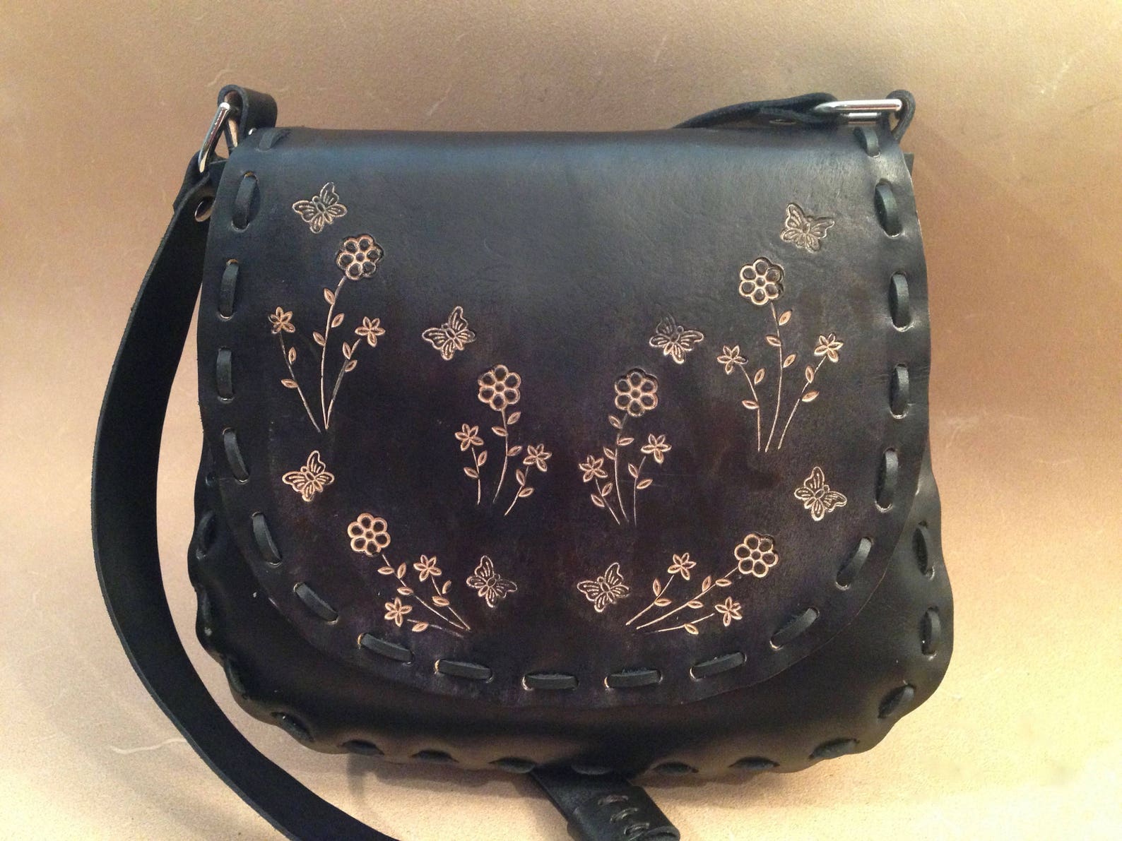 Norma Tooled Black Leather Crossbody Bag Shoulder Bag | Etsy