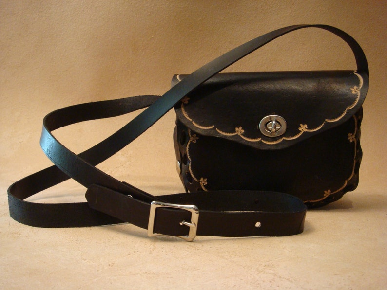 Lyn Tooled Black Leather Crossbody Bag Shoulder Purse Etsy