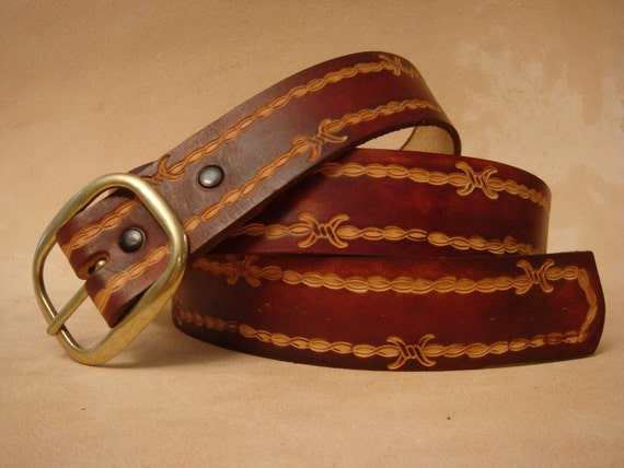 CUSTOM MADE GENUINE LEATHER BELT BROWN WITH FLEUR DE LIS 1 1//2/'/' WIDTH