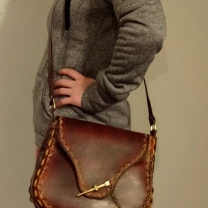 Extra Large Jewel Handmade Brown Leather Crossbody Bag Shoulder Bag Purse Handbag image 3