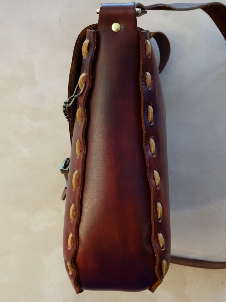 Extra Large Jewel Handmade Brown Leather Crossbody Bag | Etsy