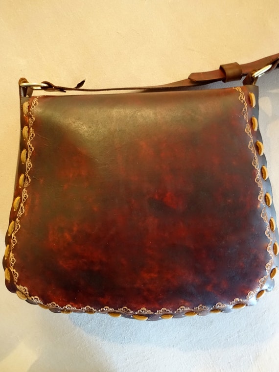 Extra Large Jewel Handmade Brown Leather Crossbody Bag 