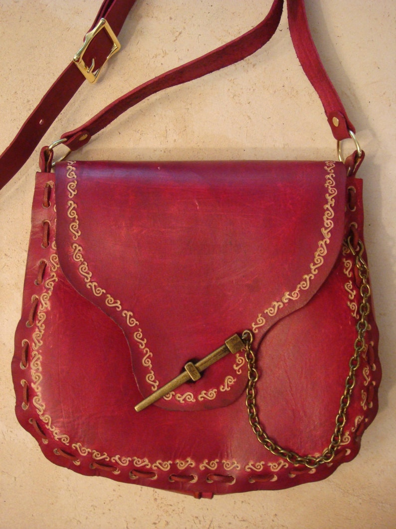 Kim Tooled Red Leather Crossbody Bag Shoulder Bag Purse | Etsy