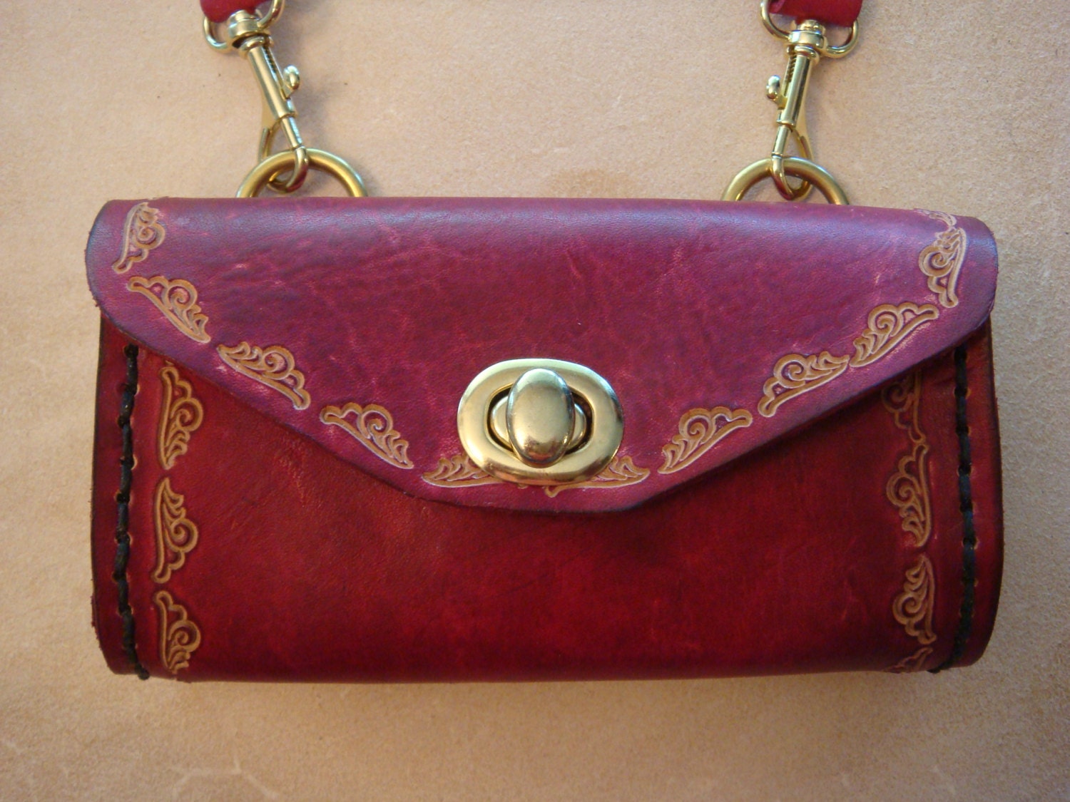 Tara Tooled Red Leather Crossbody Bag Small Purse Handbag | Etsy