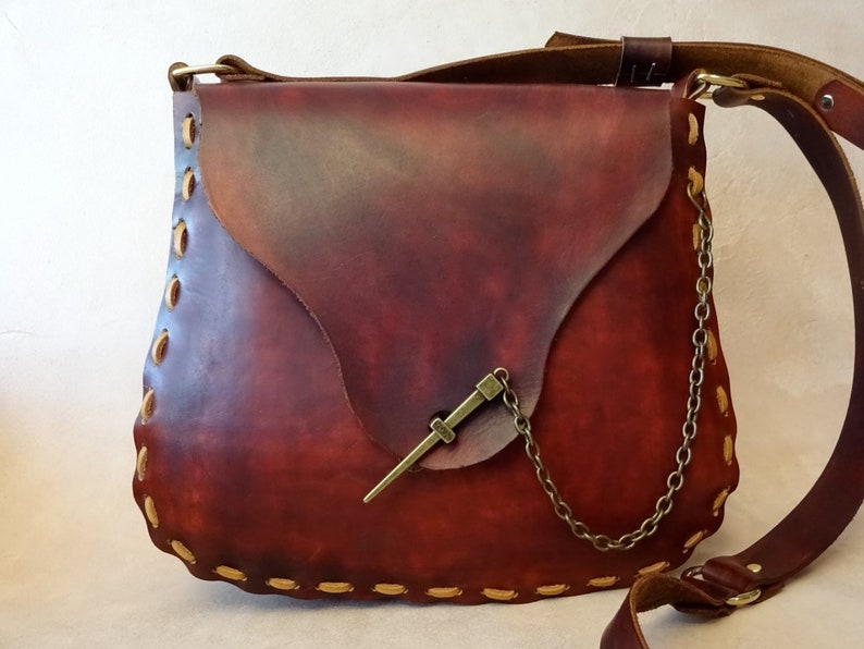 Extra Large Jewel Handmade Brown Leather Crossbody Bag Shoulder Bag Purse Handbag image 1