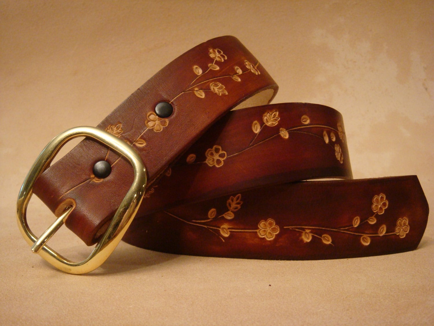 Custom belt with Louis Vuitton, crosshatch and floral tooling