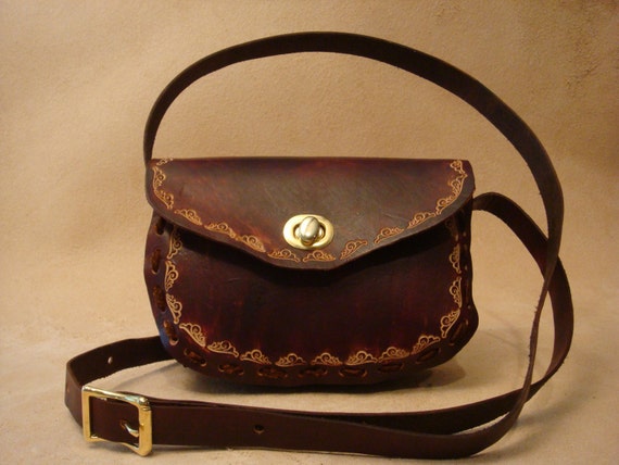Lyn Brown Tooled Leather Crossbody Bag Leather Shoulder Bag Leather Purse Leather Handbag Wave Pattern Etsy