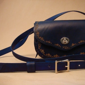 Lyn Tooled Blue Leather Crossbody Bag - Shoulder Purse - Handbag - SND Pattern