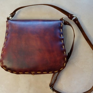 Extra Large Jewel Handmade Brown Leather Crossbody Bag Shoulder Bag Purse Handbag image 2