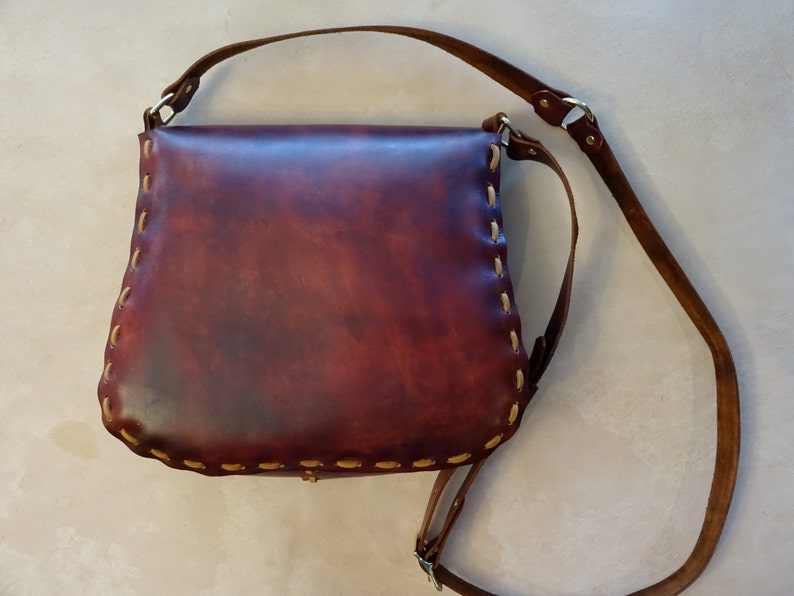 Extra Large Jewel Handmade Brown Leather Crossbody Bag Shoulder Bag Purse Handbag image 2