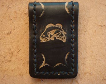 Handmade Black Leather Magnetic Money Clip - Bass