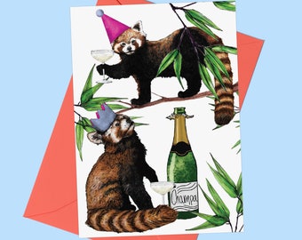Party Red Pandas Greeting Card