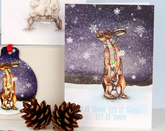 Festive Hare Christmas Card, Winter Wonderland  collection