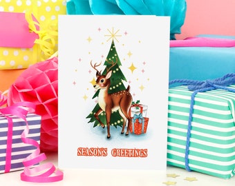 Season's Greetings Retro Reindeer Christmas Card