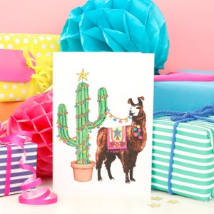 Tarjeta de Navidad Llama y Cactus A6 // Fiesta Festiva