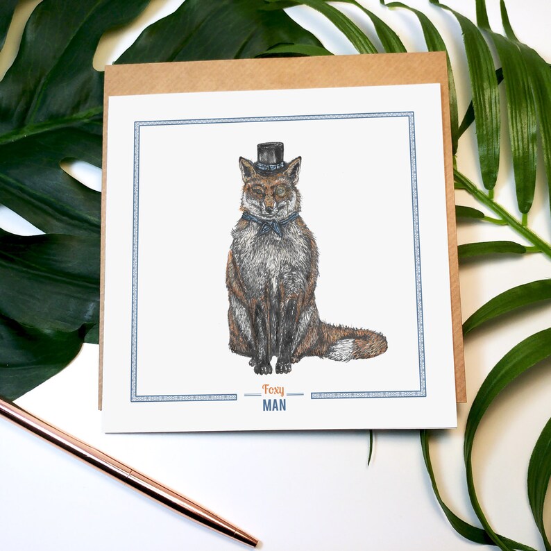Fox Card Foxy Man Square Greeting Card