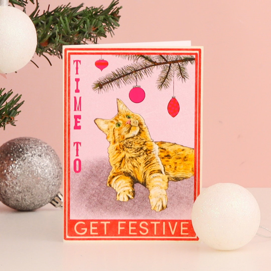 Get Festive Cat Christmas Card | Funny Cat Xmas Card | Cute Christmas ...