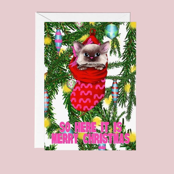 Merry Christmas Retro Cat Christmas Card