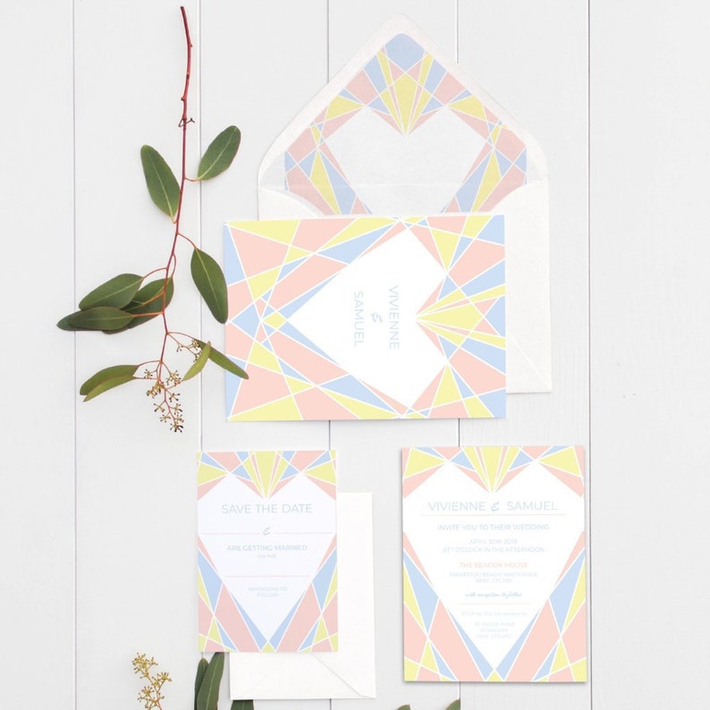 Art deco heart wedding place cards pack 10