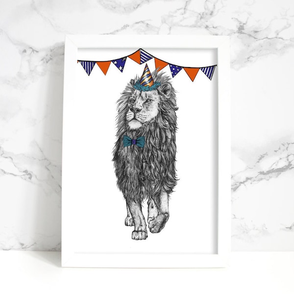 Party Lion A4 Nursery Art Print