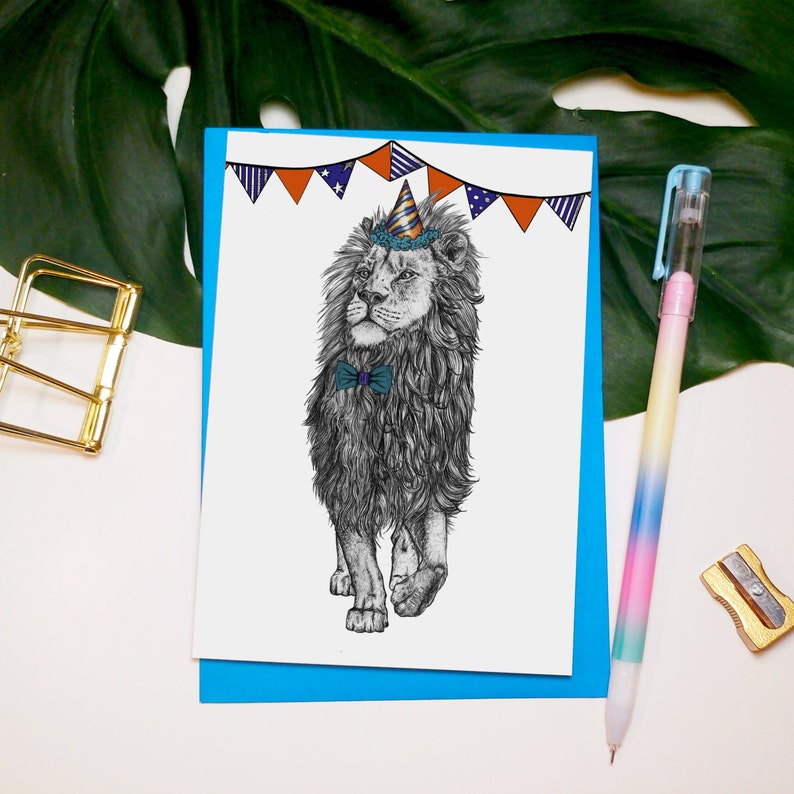 Party Lion Greetings Card // Party Animals image 1