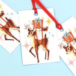 Retro Reindeer Gift Tag Pack Of Eight | Christmas Tags | Retro Gift Wrap | Cute Christmas Wrap