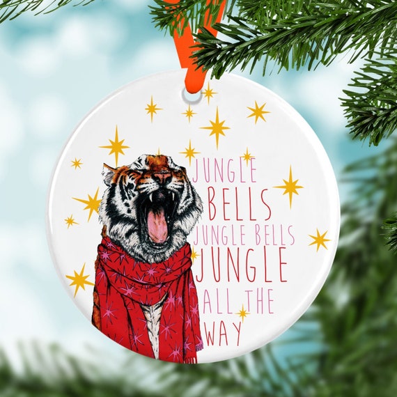 Tiger Christmas Bauble, 'jungle Bells' Ceramic Tree Decoration 