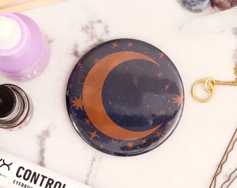 Celestial Moon Pocket Mirror | Handbag Mirror | Small Gift | Bridesmaid Favours | Halloween | Cosmic | Star sign Gift