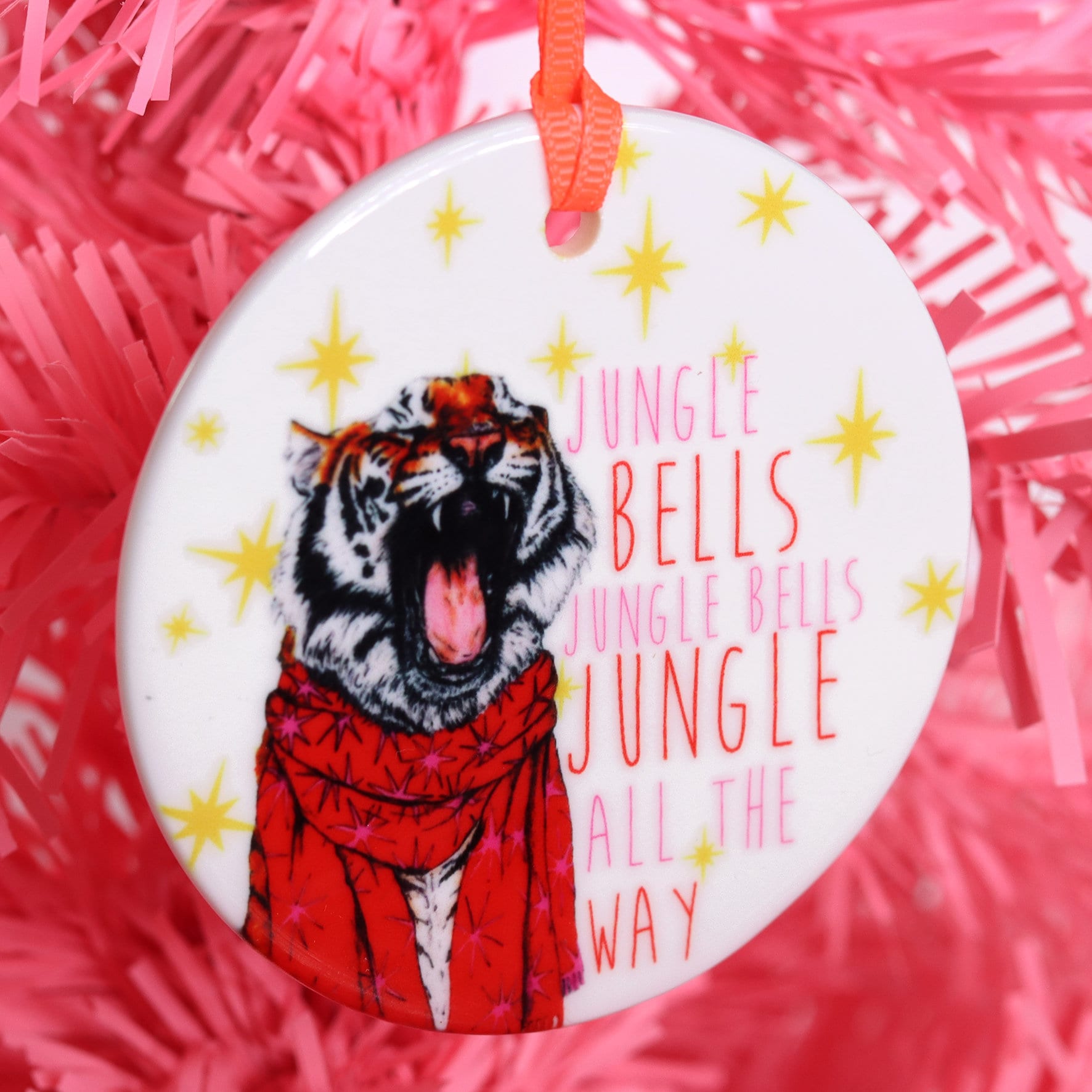 Tiger Christmas Bauble, 'jungle Bells' Ceramic Tree Decoration 