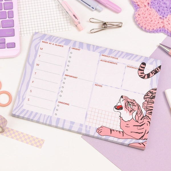 Tiger Weekly Desk Pad Planner | Cat Stationery | Weekly Planner | Kawaii