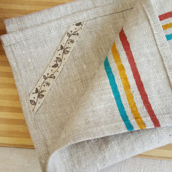 100% Linen dish Towel | Stripes | Kitchen Linens | Hand Painted | Striped Dish Towel | Heavy Linen Towel | Kitchen Decor