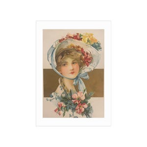 Impressão de retrato de cartão postal vintage da era romântica, decoração de arte de parede, presente para amantes da natureza, decoração de casa, impressão de arte sem moldura