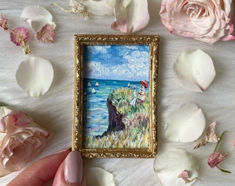 The cliff walk at Pourville *MINIATURE OIL PAINTING*