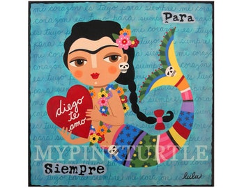 Frida Sirena con Cuore a Diego 8 x 8 STAMPA di pittura di LuLu Mypinkturtle