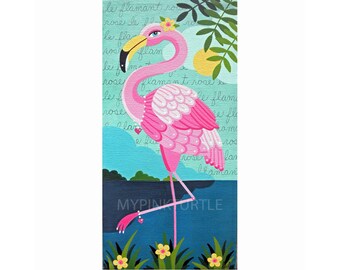 Tropical Pink Flamingo 5 x 10 PRINT of painting by LuLu Mypinkturtle