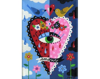 Heart with Eye and Birds 7 x 10 PRINT of painting by LuLu Mypinkturtle
