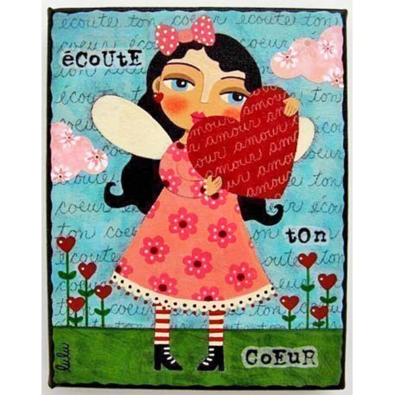 Love Fairy with Heart 6 x 8 PRINT of painting by LuLu Mypinkturtle image 1