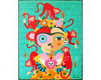 Frida Year of the Monkey 8 x 10 PRINT of painting by LuLu Mypinkturtle