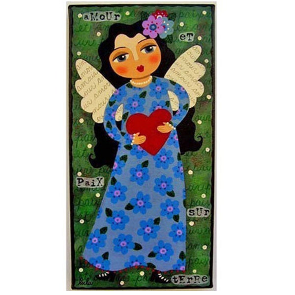 Peace and Love Angel 5 x 10 PRINT of painting by LuLu Mypinkturtle