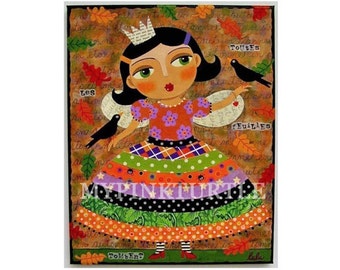 Autumn Fairy Princess with Crows 8 x 10 PRINT of painting by LuLu Mypinkturtle