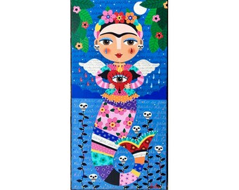 Frida Mermaid with Heart and Skeletons 5 x 10  PRINT