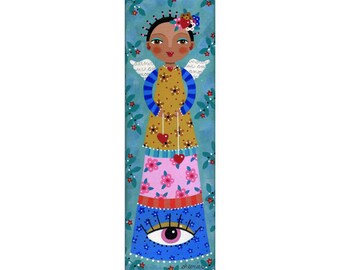 Black Hair Love Guardian Angel 3 x 9 stampa di pittura di LuLu Mypinkturtle