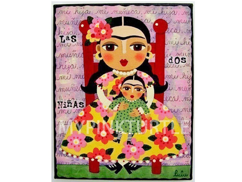 Frida and Doll 8 x 10 PRINT of painting by LuLu Mypinkturtle image 1