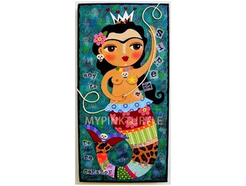 Frida Regina del Mare Sirena 5 x 10 STAMPA di pittura di LuLu Mypinkturtle immagine 1
